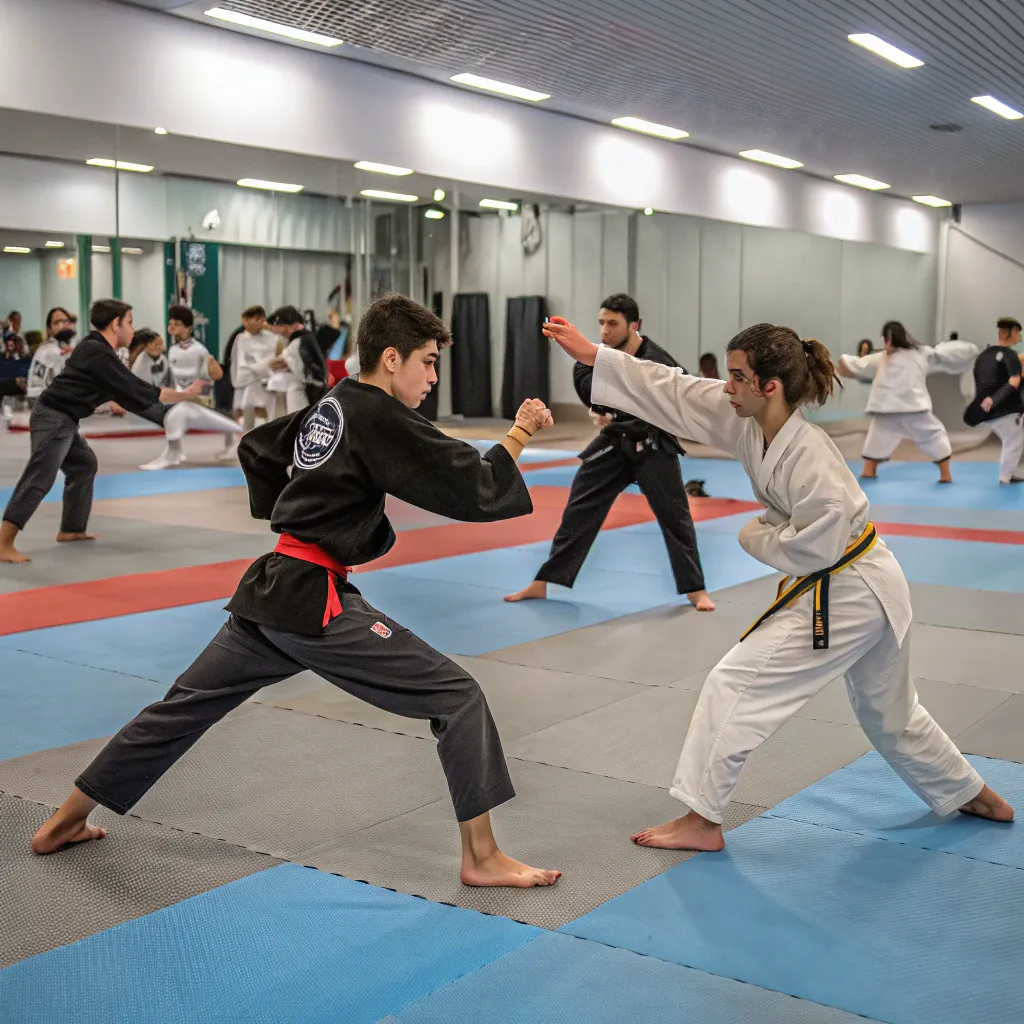 Students training in martial arts